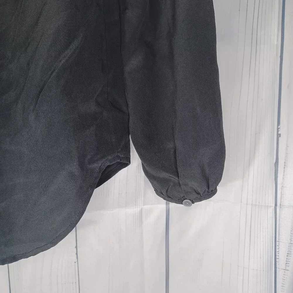 J.Crew 100% silk feminine ruffled workwear preppy black long sleeve blouse - Picture 10 of 10